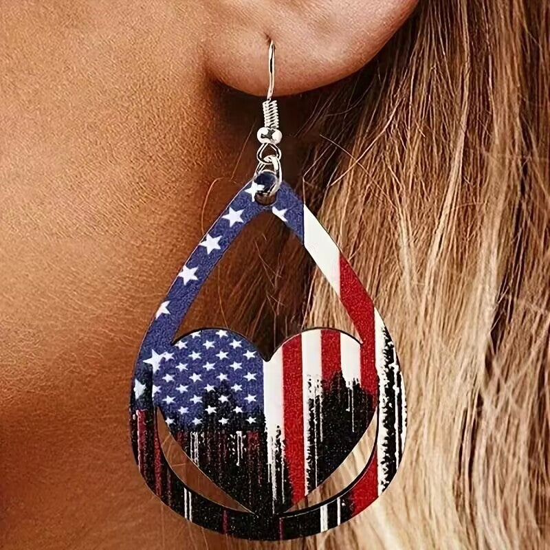 US Flag Pattern Wooden Earrings - Premium Jewelry -  Follower Of Faith Apparel S.P., Ship From Overseas Shop our Christian T-Shirts & Apparel