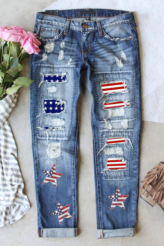 US Flag Straight Jeans - Premium Ladies jeans -  Follower Of Faith Apparel Ship From Overseas, SYNZ Shop our Christian T-Shirts & Apparel