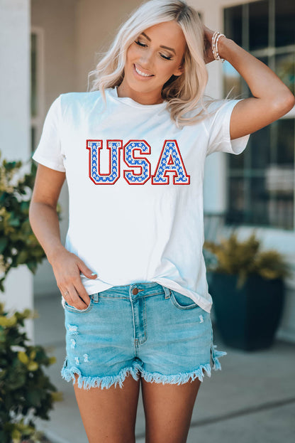 USA Graphic Embroidered Round Neck T-Shirt - Premium Ladies T-Shirt -  Follower Of Faith Apparel Ship From Overseas, SYNZ Shop our Christian T-Shirts & Apparel