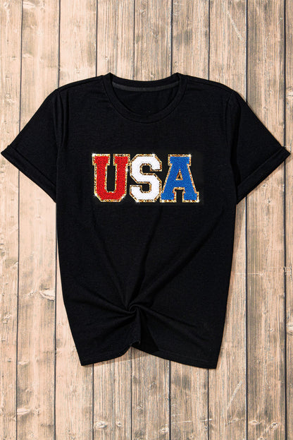 USA Lettered Ladies T-Shirt - Premium Ladies T-Shirt -  Follower Of Faith Apparel American tees for women, Apparel, Fearless ladies short sleeve tee, Fourth of July, Fourth of July tees, Independence day, independence day t shirt, Ladies usa tee, new arrival, new arrivals, Patriotic, Sale, Sequin usa tee, Ship From Overseas, Support the usa, SYNZ, Usa tee, USA tshirt Shop our Christian T-Shirts & Apparel