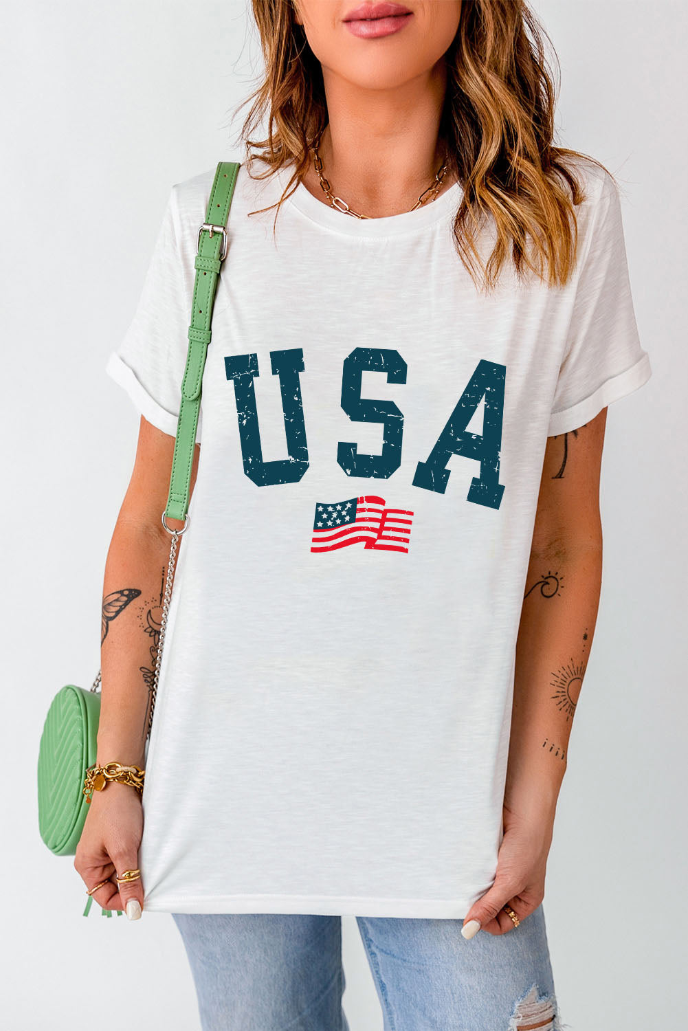 USA Round Neck Short Sleeve T-Shirt - Premium Ladies T-Shirt -  Follower Of Faith Apparel Ship From Overseas, SYNZ Shop our Christian T-Shirts & Apparel