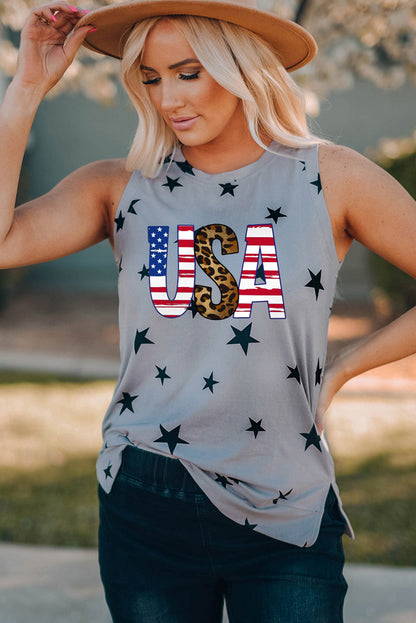 USA Star Print Tank with Slits - Premium Ladies Tank Top -  Follower Of Faith Apparel Ship From Overseas, SYNZ Shop our Christian T-Shirts & Apparel