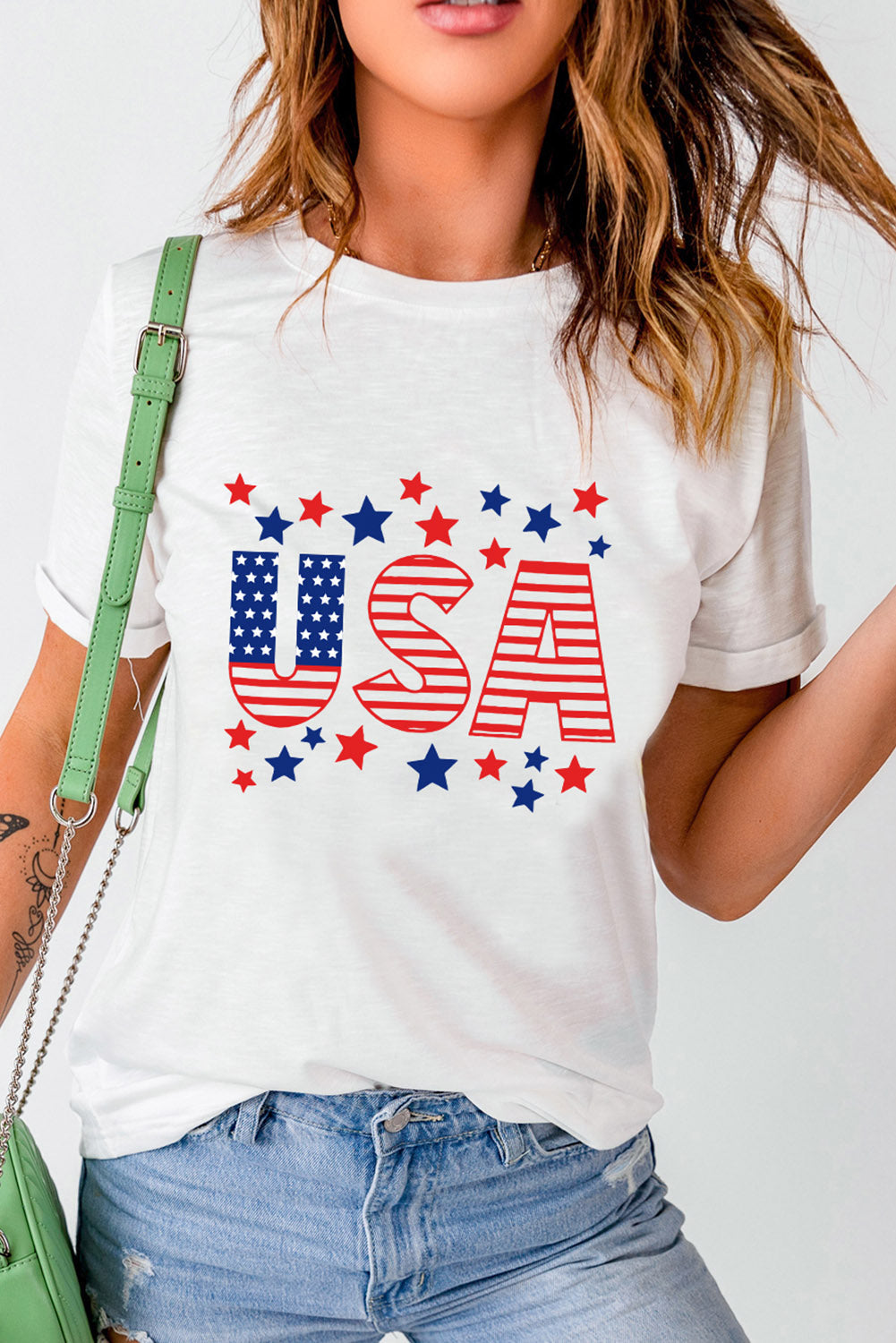 USA Star and Stripe Graphic Tee - Premium Ladies T-Shirt -  Follower Of Faith Apparel Ship From Overseas, SYNZ Shop our Christian T-Shirts & Apparel