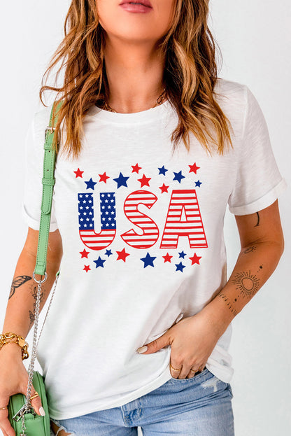 USA Star and Stripe Graphic Tee - Premium Ladies T-Shirt -  Follower Of Faith Apparel Ship From Overseas, SYNZ Shop our Christian T-Shirts & Apparel