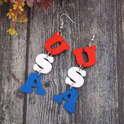 USA Wooden Letter Dangle Earrings - Premium Jewelry -  Follower Of Faith Apparel S.P., Ship From Overseas Shop our Christian T-Shirts & Apparel