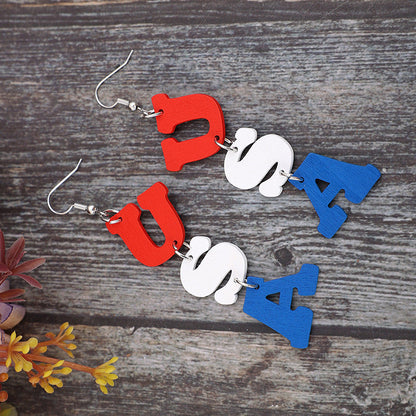 USA Wooden Letter Dangle Earrings - Premium Jewelry -  Follower Of Faith Apparel S.P., Ship From Overseas Shop our Christian T-Shirts & Apparel