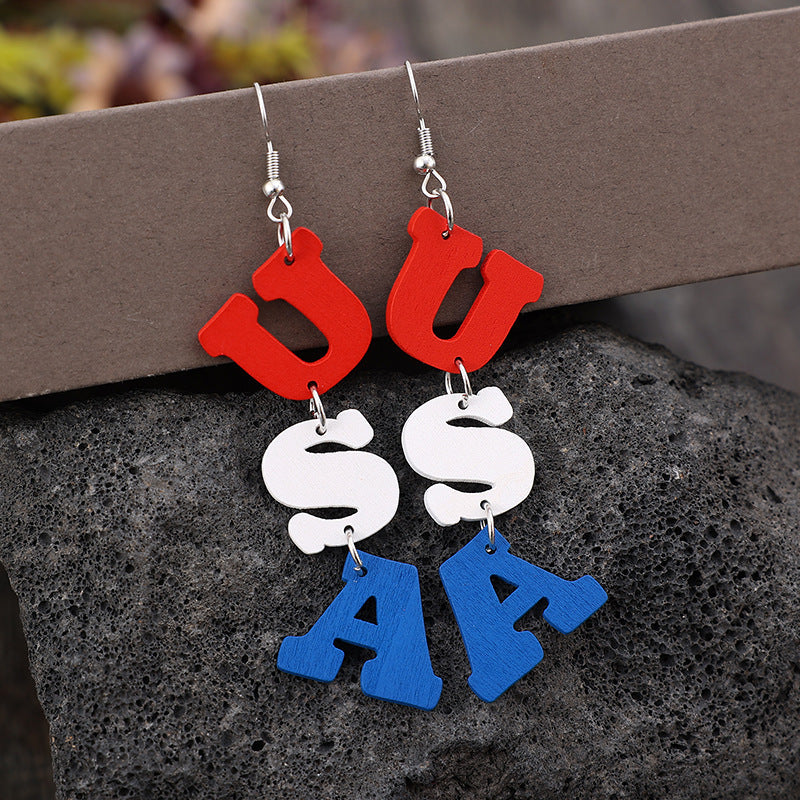 USA Wooden Letter Dangle Earrings - Premium Jewelry -  Follower Of Faith Apparel S.P., Ship From Overseas Shop our Christian T-Shirts & Apparel