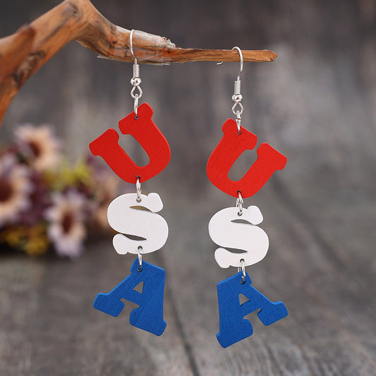 USA Wooden Letter Dangle Earrings - Premium Jewelry -  Follower Of Faith Apparel S.P., Ship From Overseas Shop our Christian T-Shirts & Apparel