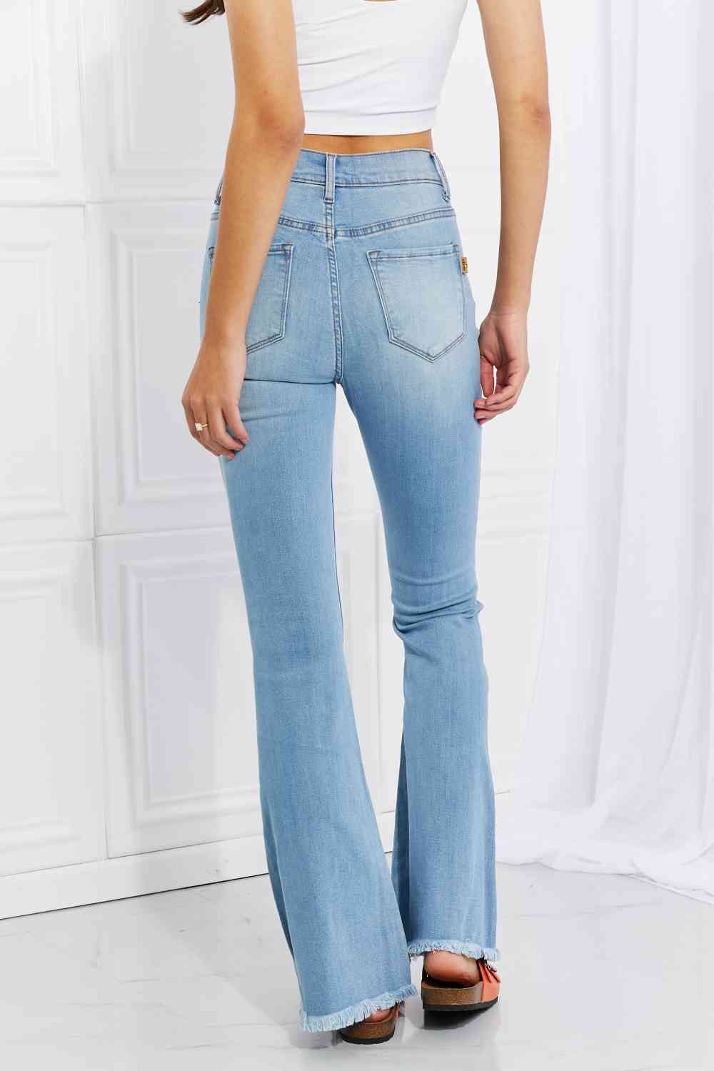 Vibrant MIU Jess Button Flare Jeans - Premium Jeans -  Follower Of Faith Apparel Black Friday, Button fly jeans, Distressed jeans, Flare jeans, Jeans, Ship from USA, Vibrant Shop our Christian T-Shirts & Apparel