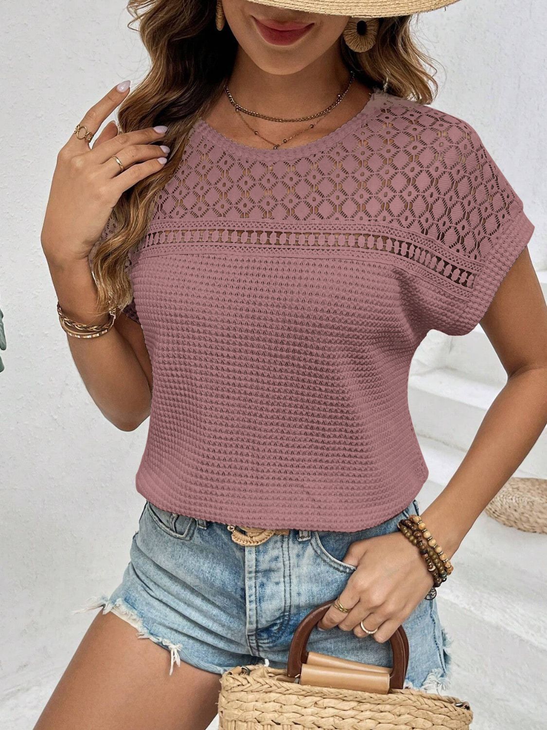 Waffle-Knit Round Neck Ladies Top - Premium Ladies T-Shirt -  Follower Of Faith Apparel A@X@E, Boho crochet top, Boho style, Clothing for women, Ladies boho top, Ladies tops, new, new arrival, On sale, Sale, Ship From Overseas, Vintage clothing for women, Womens boho top, Women’s apparel, Women’s chic top, Women’s Clothing, Women’s tops, Women’s wear Shop our Christian T-Shirts & Apparel