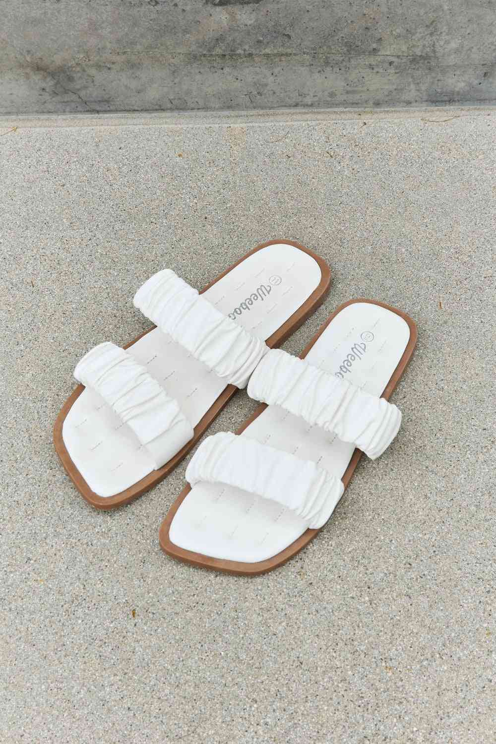 Weeboo Double Strap Scrunch Sandal in White - Follower Of Faith Apparel