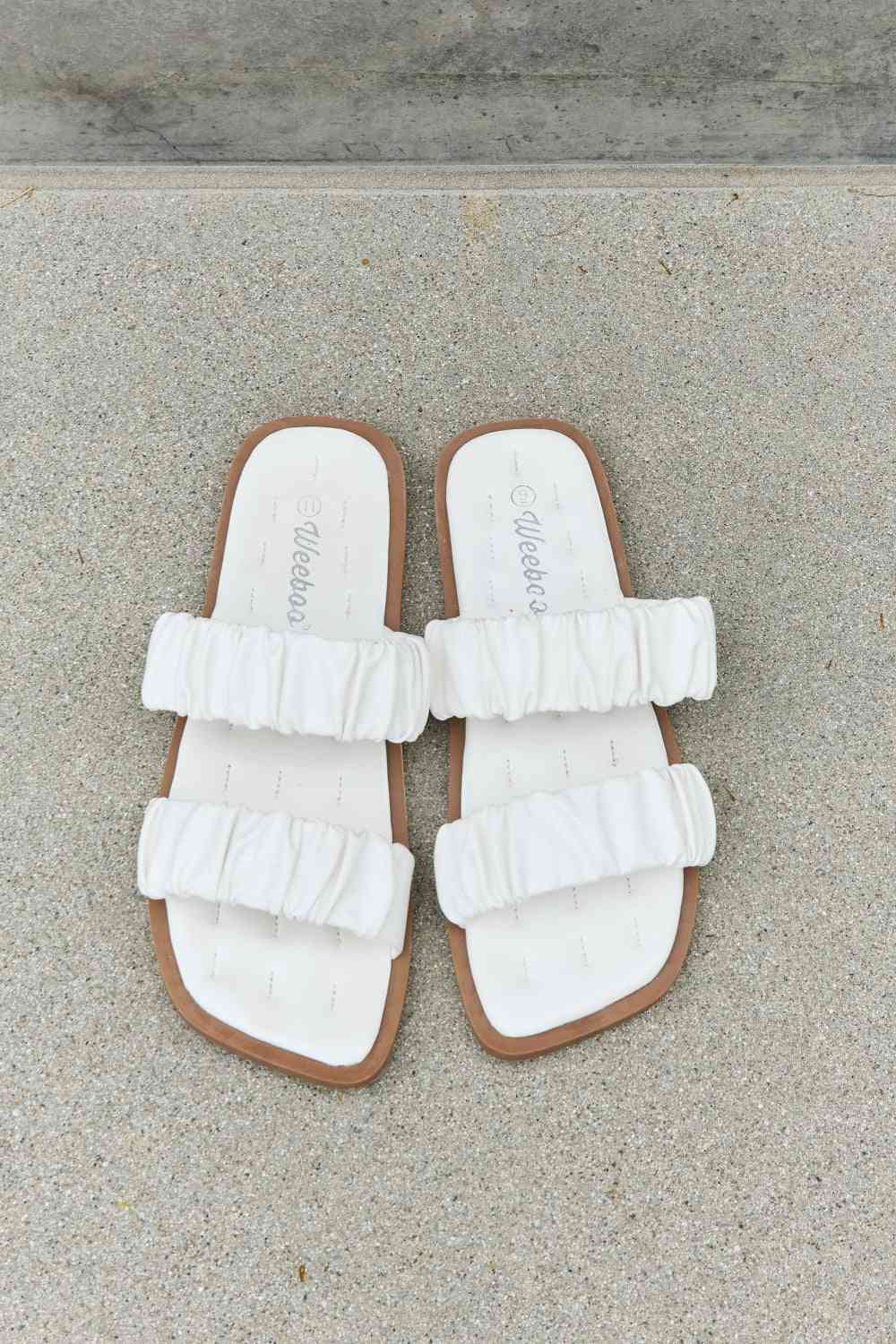 Weeboo Double Strap Scrunch Sandal in White - Follower Of Faith Apparel