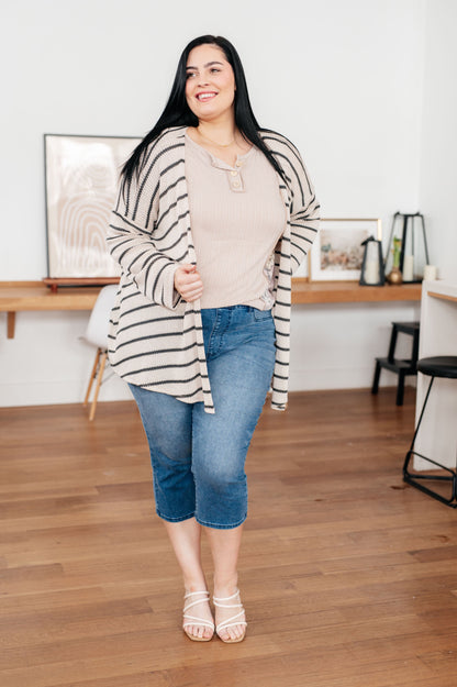 Weekend Adventure Striped Longline Cardigan - Premium Cardigan -  Follower Of Faith Apparel 1XL, 2-1-2024, 2XL, 3-14-2024, 3XL, Cardigan, Ladies cardigan, Large, Long sleeve cardigan, Medium, new arrival, new arrivals, Open front cardigan, Small, Striped Cardigan, Tops, White Birch, womens apparel, Womens cardigans, Womens clothing, womens wear, XL Shop our Christian T-Shirts & Apparel