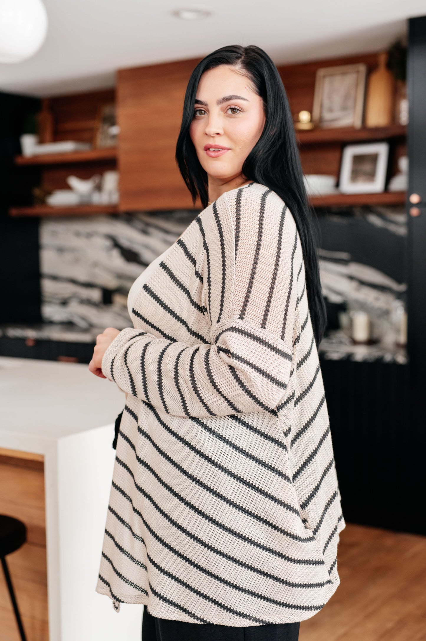 Weekend Adventure Striped Longline Cardigan - Premium Cardigan -  Follower Of Faith Apparel 1XL, 2-1-2024, 2XL, 3-14-2024, 3XL, Cardigan, Ladies cardigan, Large, Long sleeve cardigan, Medium, new arrival, new arrivals, Open front cardigan, Small, Striped Cardigan, Tops, White Birch, womens apparel, Womens cardigans, Womens clothing, womens wear, XL Shop our Christian T-Shirts & Apparel