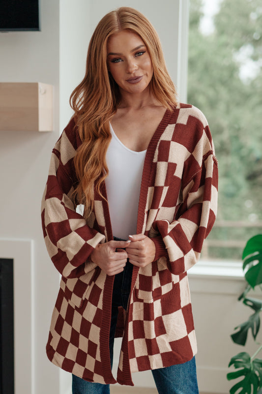 When I See You Again Checkered Cardigan - Premium Cardigan -  Follower Of Faith Apparel 10-31-2023, 1XL, 2XL, 3XL, ASF11-30-2023, Haptics, Indoor, Jordan, Large, Lifestyle, Medium, Sarah, SB58, Small, Sweaters, Tops, X2-6-24 Shop our Christian T-Shirts & Apparel