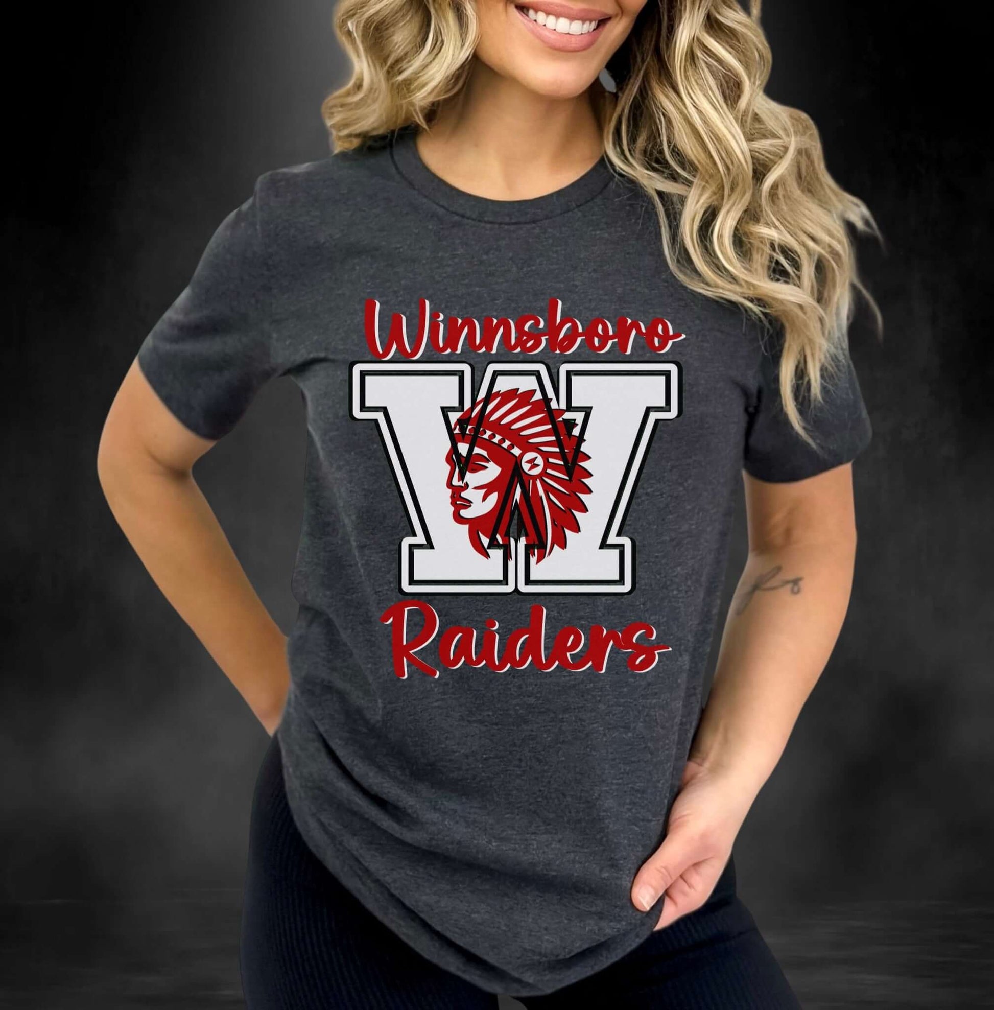 Winnsboro Raider Head Football T-Shirt - Follower Of Faith Apparel Dark-Grey-Heather-3XL