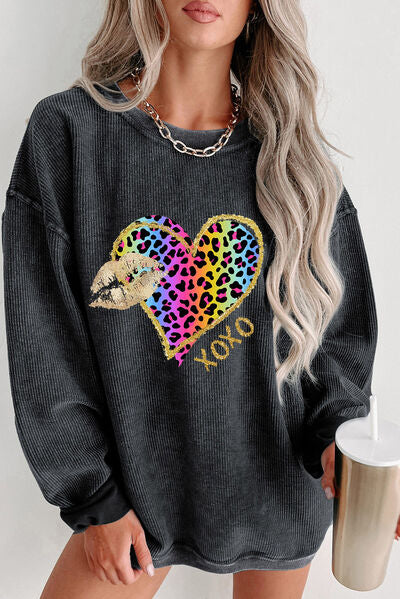 XOXO Leopard Ladies Sweatshirt - Premium Sweatshirt -  Follower Of Faith Apparel Ladies sweatshirt, Ladies sweatshirts, new arrival, new arrivals, newest arrival, Ship From Overseas, SYNZ, Valentine's Day Picks, Valentines day, Valentines picks Shop our Christian T-Shirts & Apparel