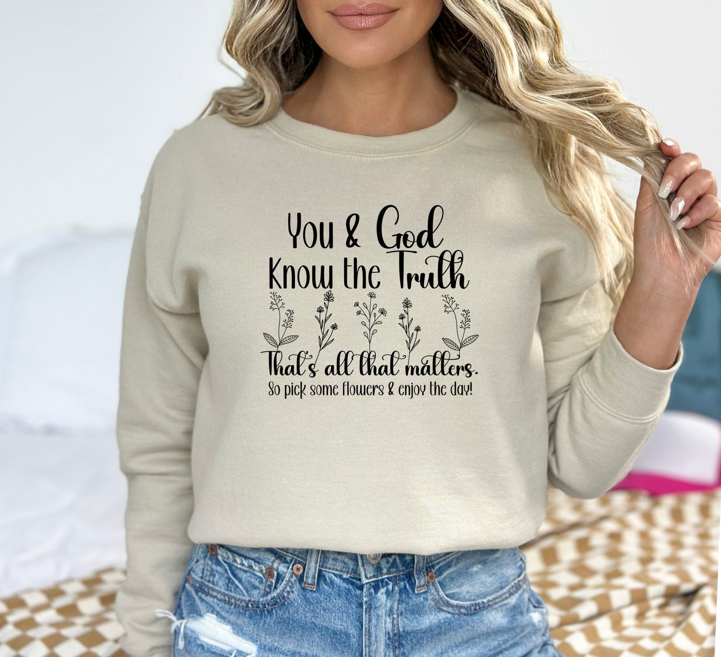 You & God Know The Truth Ladies Sweatshirt - Premium Ladies Sweatshirt -  Follower Of Faith Apparel Christian sweatshirt, Crew neck, DTG, Faith based apparel, ladies Christian apparel, Ladies Christian sweatshirt, Ladies sweatshirt, Ladies sweatshirts, Regular fit, Sweatshirts, Unisex, Valentine's Day Picks, Women's Clothing, You and god know the truth tee Shop our Christian T-Shirts & Apparel