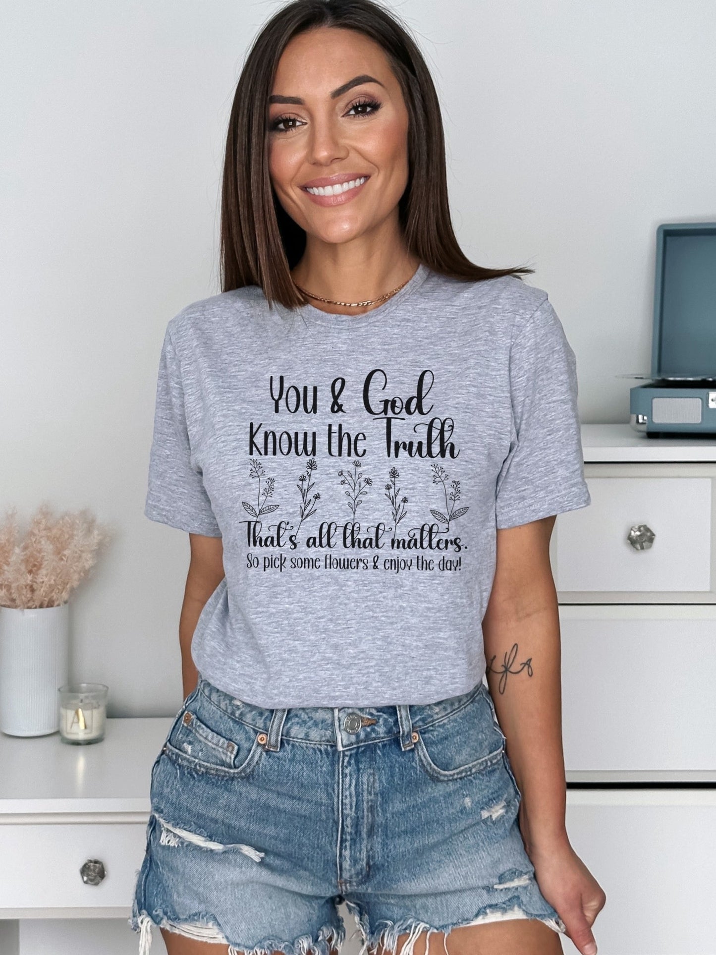 You & God Know The Truth Ladies T-Shirt - Premium Ladies T-Shirt -  Follower Of Faith ApparelBible verse tee, Christian t shirt, Cotton, Crew neck, Faith based tee, Floral tee, God and you know the truth, ladies Christian apparel, Ladies Christian t shirt, ladies Christian t shirts, ladies Christian tees, Ladies Christian vintage t shirts, Ladies short sleeve tee, Neck Labels, Regular fit, T-shirts, Women's Clothing, Women’s Christian t-shirt Shop our Christian T-Shirts & Apparel