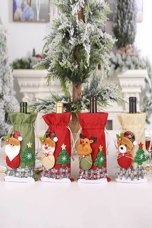 4-Pack Drawstring Christmas Wine Bottle Covers - Premium Home & Decor -  Follower Of Faith Apparel Christmas bottle decor, Christmas decorations, Christmas gift ideas, Christmas wine bottle holder, Christmas wine gift, H&Bi, Holiday, Holiday decor, Holiday Picks, new, new arrival, Ship From Overseas, Wine bottle Christmas decoration Shop our Christian T-Shirts & Apparel