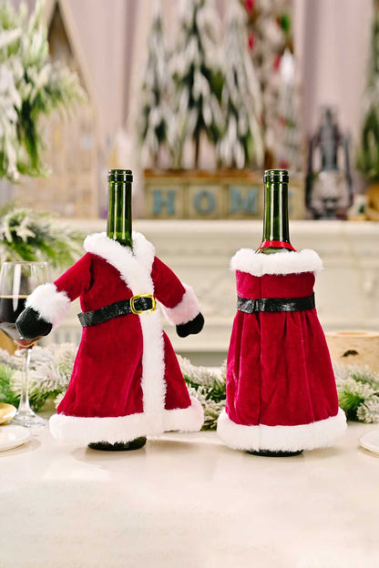 2-Pack Christmas Dress Wine Bottle Covers - Premium Home & Decor -  Follower Of Faith Apparel Christmas decor, Christmas wine gift, Gifts for Christmas, H&Bi, new, new arrival, Santa, Santa wine bottle cover, Ship From Overseas, Wine bottle Christmas decoration, Wine bottle decor, Wine bottle santa suit, Wine gift decor Shop our Christian T-Shirts & Apparel