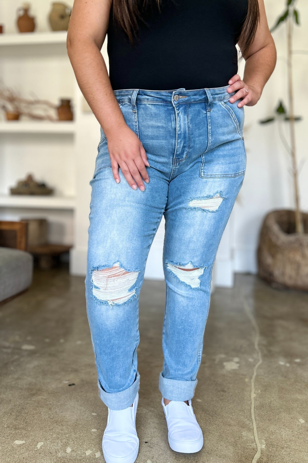 Judy Blue Distressed Straight Patch Pocket Jeans - Premium Ladies jeans -  Follower Of Faith Apparel Fast delivery, fast shipping, Judy Blue, Judy blue best seller, Judy blue distressed, Judy Blue distressed patched Pocket jeans, Judy blue high rise jeans, Judy blue high waisted, Judy Blue Jeans, Judy Blue patch Pocket jeans, Judy blue straight leg, new, new arrival, On sale, Sale, Ship from USA, women's bottoms, Women's Clothing, Women's jeans, Womens Judy Blue Shop our Christian T-Shirts & Apparel