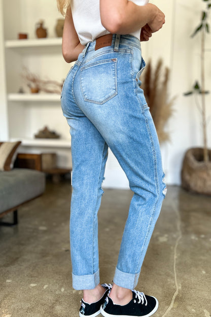 Judy Blue Distressed Straight Patch Pocket Jeans - Premium Ladies jeans -  Follower Of Faith Apparel Fast delivery, fast shipping, Judy Blue, Judy blue best seller, Judy blue distressed, Judy Blue distressed patched Pocket jeans, Judy blue high rise jeans, Judy blue high waisted, Judy Blue Jeans, Judy Blue patch Pocket jeans, Judy blue straight leg, new, new arrival, On sale, Sale, Ship from USA, women's bottoms, Women's Clothing, Women's jeans, Womens Judy Blue Shop our Christian T-Shirts & Apparel