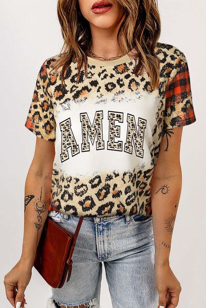 AMEN Leopard Print Ladies T-Shirt - Premium Ladies T-Shirt -  Follower Of Faith Apparel Amen, Amen leopard print tee, Faith based apparel, Faith based t shirt, Faith based tee, Faith based tees, Jesus tee, ladies Short sleeve, ladies Short Sleeve t shirt, ladies Short Sleeve tee, new, new arrival, new arrivals, Ship From Overseas, SYNZ Shop our Christian T-Shirts & Apparel