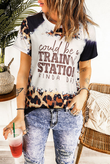 COULD BE A TRAIN STATION KINDA DAY Ladies T-Shirt - Premium Ladies T-Shirt -  Follower Of Faith Apparel Cowgirl leopard cowhide print shirt, Ladies leopard tee, ladies Short sleeve, ladies Short Sleeve t shirt, ladies Short Sleeve tee, Leopard print, Leopard tee, Leopard top, new, new arrival, new arrivals, Sale, Ship From Overseas, SYNZ, Train station kind of day tee, Women’s t shirt Shop our Christian T-Shirts & Apparel