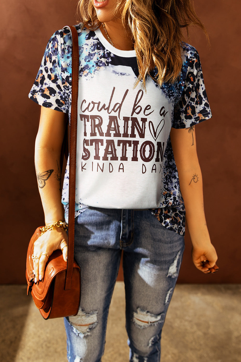 COULD BE A TRAIN STATION KINDA DAY Ladies T-Shirt - Premium Ladies T-Shirt -  Follower Of Faith Apparel Cowgirl leopard cowhide print shirt, Ladies leopard tee, ladies Short sleeve, ladies Short Sleeve t shirt, ladies Short Sleeve tee, Leopard print, Leopard tee, Leopard top, new, new arrival, new arrivals, Sale, Ship From Overseas, SYNZ, Train station kind of day tee, Women’s t shirt Shop our Christian T-Shirts & Apparel