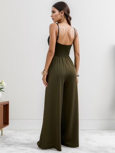 Forest Spaghetti Strap Wide Leg Romper Jumpsuit - Premium Ladies Rompers -  Follower Of Faith Apparel Army green, Forest Green, green, Ladies Romper, Plain romper, romper jumpsuit, Romper pants, Romper pants jumpsuit, Rompers, Sale, Ship From Overseas, Shipping delay February 3 - February 19, Spaghetti Strap Romper, Womens romper, Women’s romper, Z&H Shop our Christian T-Shirts & Apparel