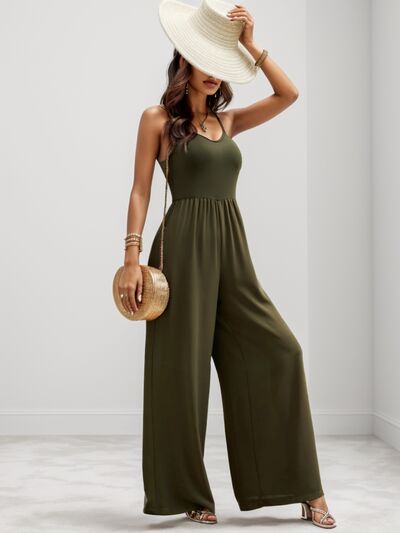 Forest Spaghetti Strap Wide Leg Romper Jumpsuit - Premium Ladies Rompers -  Follower Of Faith Apparel Army green, Forest Green, green, Ladies Romper, Plain romper, romper jumpsuit, Romper pants, Romper pants jumpsuit, Rompers, Sale, Ship From Overseas, Shipping delay February 3 - February 19, Spaghetti Strap Romper, Womens romper, Women’s romper, Z&H Shop our Christian T-Shirts & Apparel