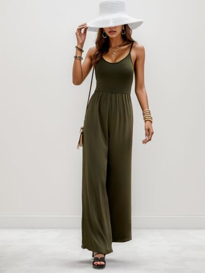 Forest Spaghetti Strap Wide Leg Romper Jumpsuit - Premium Ladies Rompers -  Follower Of Faith Apparel Army green, Forest Green, green, Ladies Romper, Plain romper, romper jumpsuit, Romper pants, Romper pants jumpsuit, Rompers, Sale, Ship From Overseas, Shipping delay February 3 - February 19, Spaghetti Strap Romper, Womens romper, Women’s romper, Z&H Shop our Christian T-Shirts & Apparel