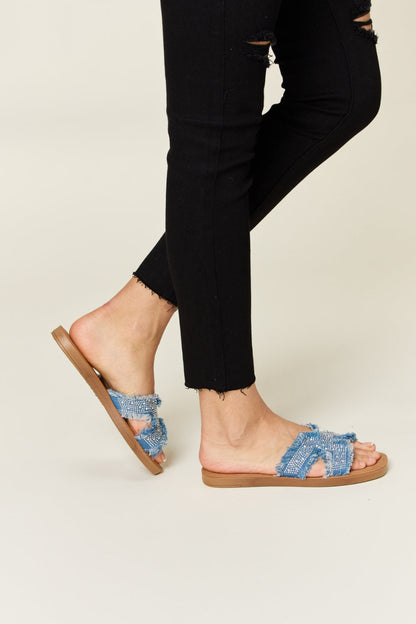 Forever Link Raw Trim Denim H-Band Flat Sandals - Premium Ladies Sandals -  Follower Of Faith Apparel Blue jean sandals, Denim sandals, Flat sandals, Forever Link, Ladies sandals, Ladies sandles, new, new arrival, new arrivals, Open toe sandals, Sale, Sandals, Ship from USA, Slip on sandals, Vacation sandals, Women’s sandals, Women’s shoes Shop our Christian T-Shirts & Apparel