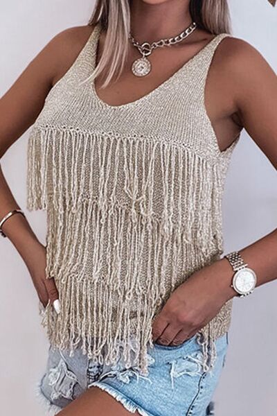 Fringe Knit Ladies Tank Top - Premium Ladies Tank Top -  Follower Of Faith Apparel Beige, Beige fringe top, Fringe tank top, Ladies fringe tank top, ladies tank top, Ladies Tank Tops, Ship From Overseas, SYNZ, Womens tank top, Women’s tank top Shop our Christian T-Shirts & Apparel