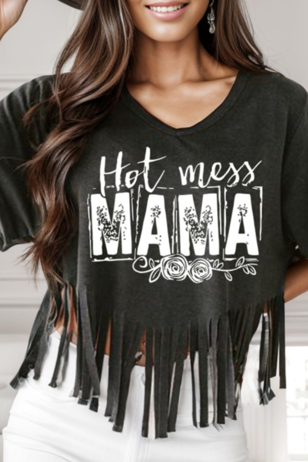 HOT MESS MAMA Fringe Ladies T-Shirt - Premium Ladies T-Shirt -  Follower Of Faith Apparel Fringe tee, funny mom t shirts, Hot mess mama, Hot mess momma, Mama apparel, mama clothing, Mama tshirt, Mom t shirts, mom tees, Mother's Day, mothers day gift, new arrival, new arrivals, Sale, Ship From Overseas, SYNZ Shop our Christian T-Shirts & Apparel