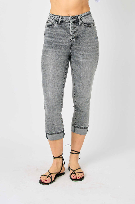 Judy Blue Button Fly High Waist Cuffed Capris - Premium Ladies jeans -  Follower Of Faith Apparel Fast delivery, fast shipping, JB Judy Blue, Judy Blue, Judy blue button fly, Judy blue capri, Judy blue cuff, Judy blue high rise jeans, Judy blue high waisted, Ladies Jeans, new, new arrival, new arrivals, Sale, Ship from USA, womens apparel, womens jeans Shop our Christian T-Shirts & Apparel