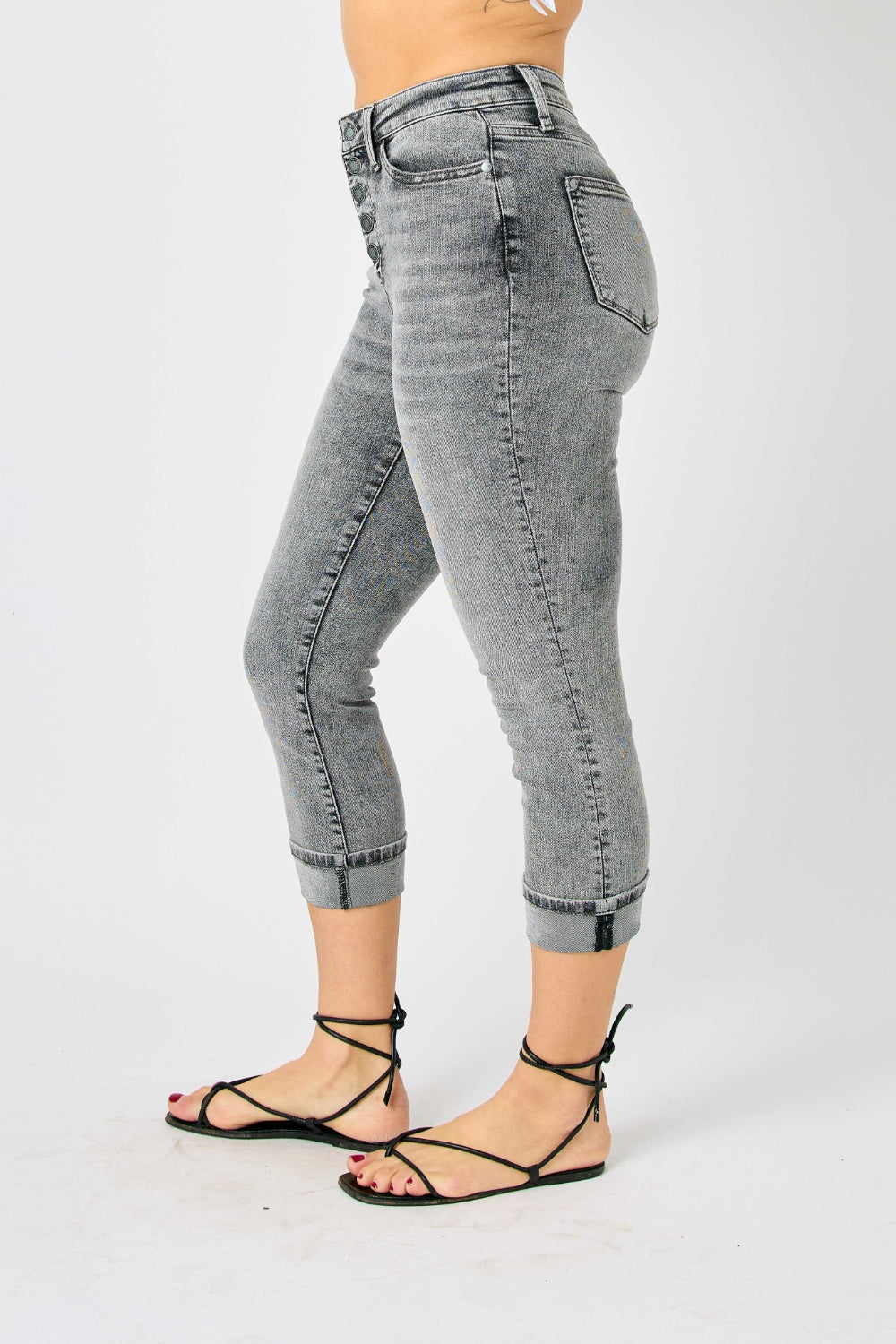 Judy Blue Button Fly High Waist Cuffed Capris - Premium Ladies jeans -  Follower Of Faith Apparel Fast delivery, fast shipping, JB Judy Blue, Judy Blue, Judy blue button fly, Judy blue capri, Judy blue cuff, Judy blue high rise jeans, Judy blue high waisted, Ladies Jeans, new, new arrival, new arrivals, Sale, Ship from USA, womens apparel, womens jeans Shop our Christian T-Shirts & Apparel