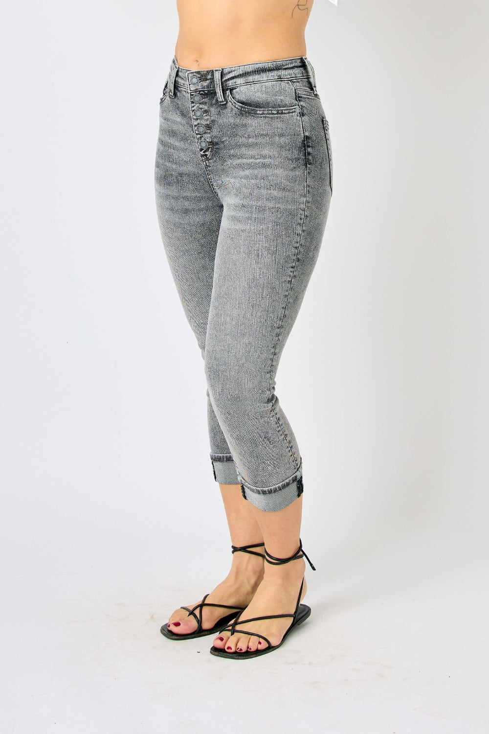 Judy Blue Button Fly High Waist Cuffed Capris - Premium Ladies jeans -  Follower Of Faith Apparel Fast delivery, fast shipping, JB Judy Blue, Judy Blue, Judy blue button fly, Judy blue capri, Judy blue cuff, Judy blue high rise jeans, Judy blue high waisted, Ladies Jeans, new, new arrival, new arrivals, Sale, Ship from USA, womens apparel, womens jeans Shop our Christian T-Shirts & Apparel