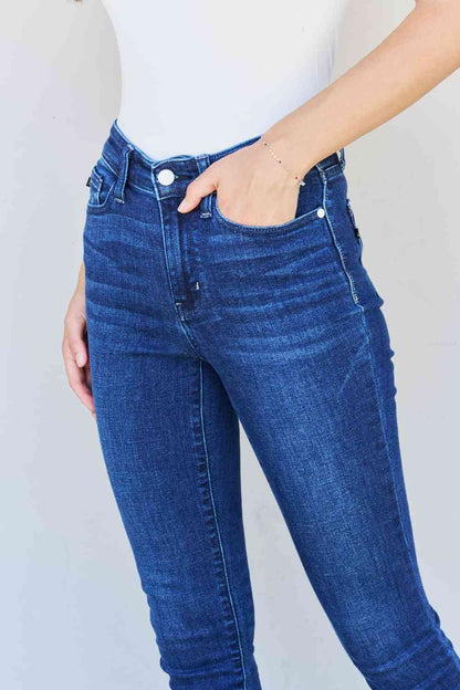 Judy Blue Marie Mid Rise Crinkle Ankle Skinny Jeans - Follower Of Faith Apparel