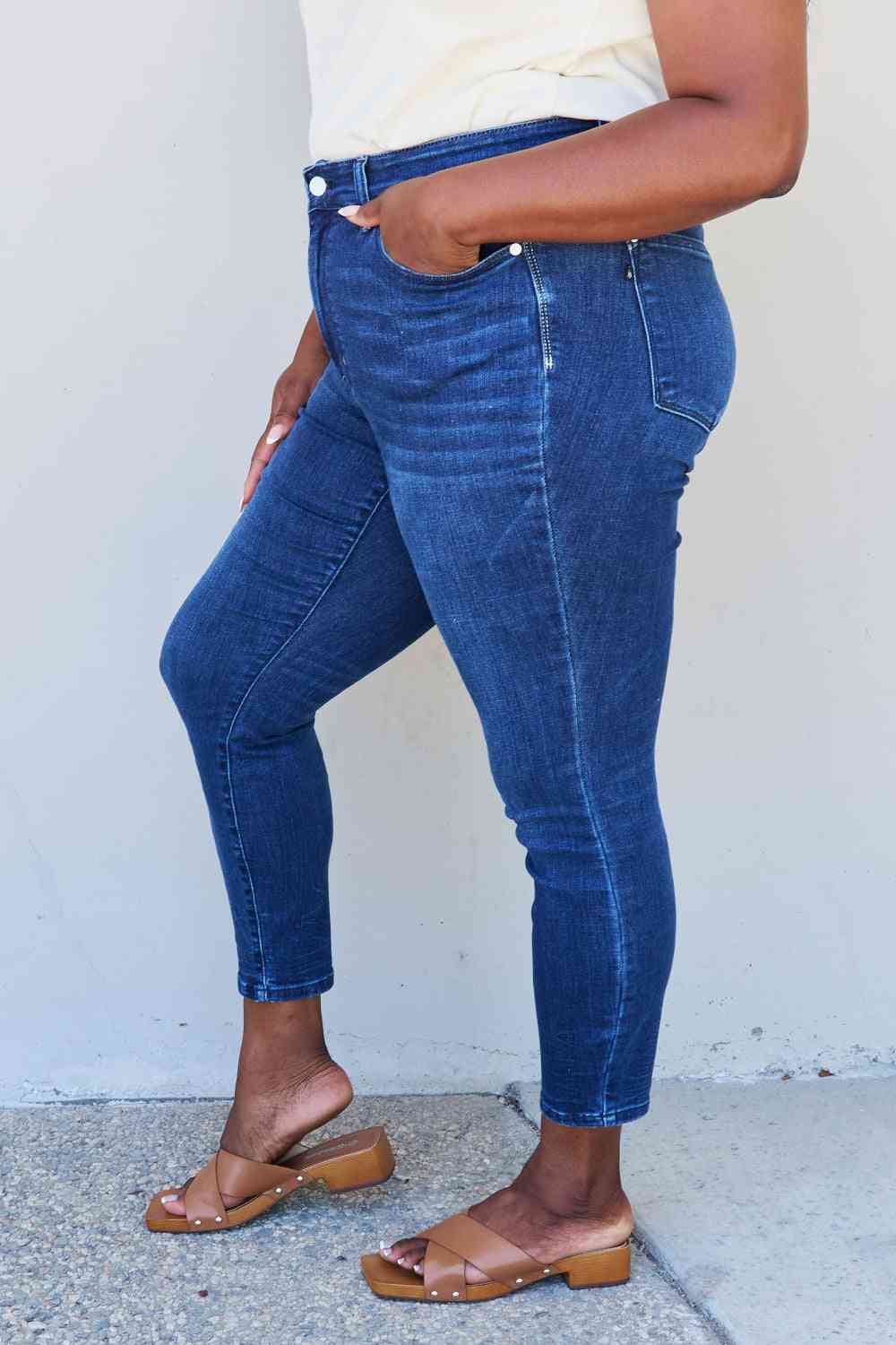 Judy Blue Marie Mid Rise Crinkle Ankle Skinny Jeans - Follower Of Faith Apparel