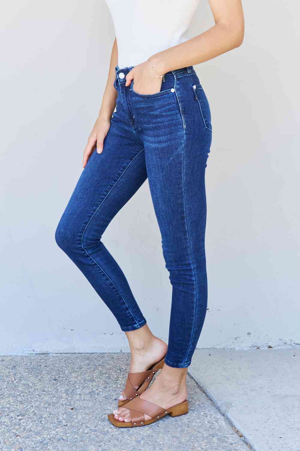 Judy Blue Marie Mid Rise Crinkle Ankle Skinny Jeans - Follower Of Faith Apparel