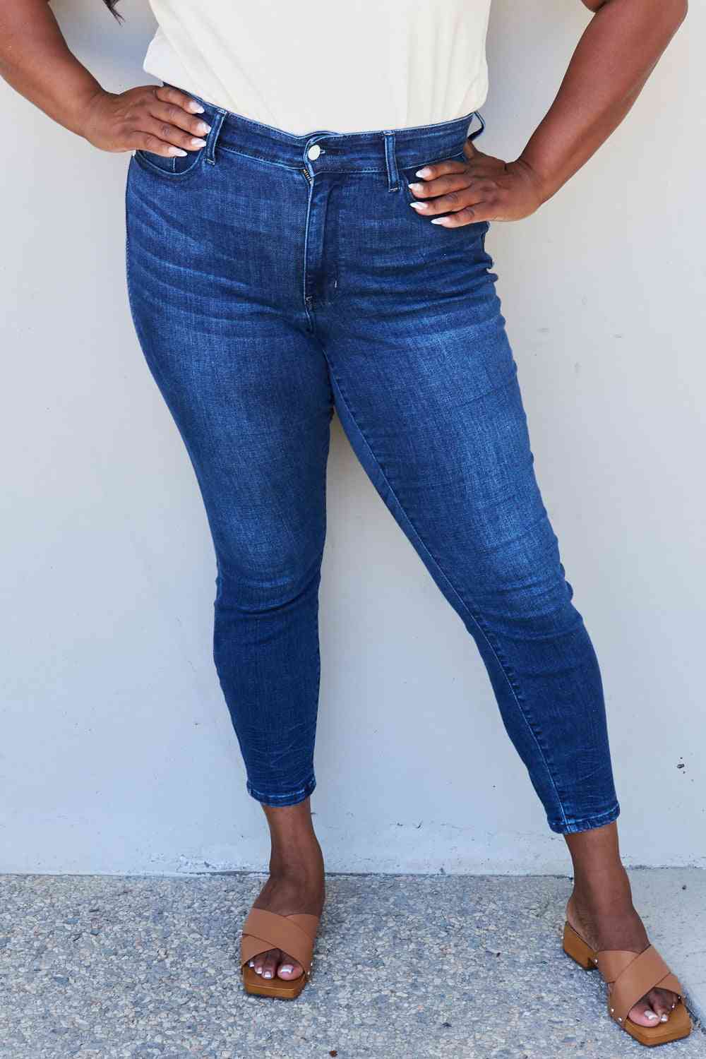 Judy Blue Marie Mid Rise Crinkle Ankle Skinny Jeans - Follower Of Faith Apparel