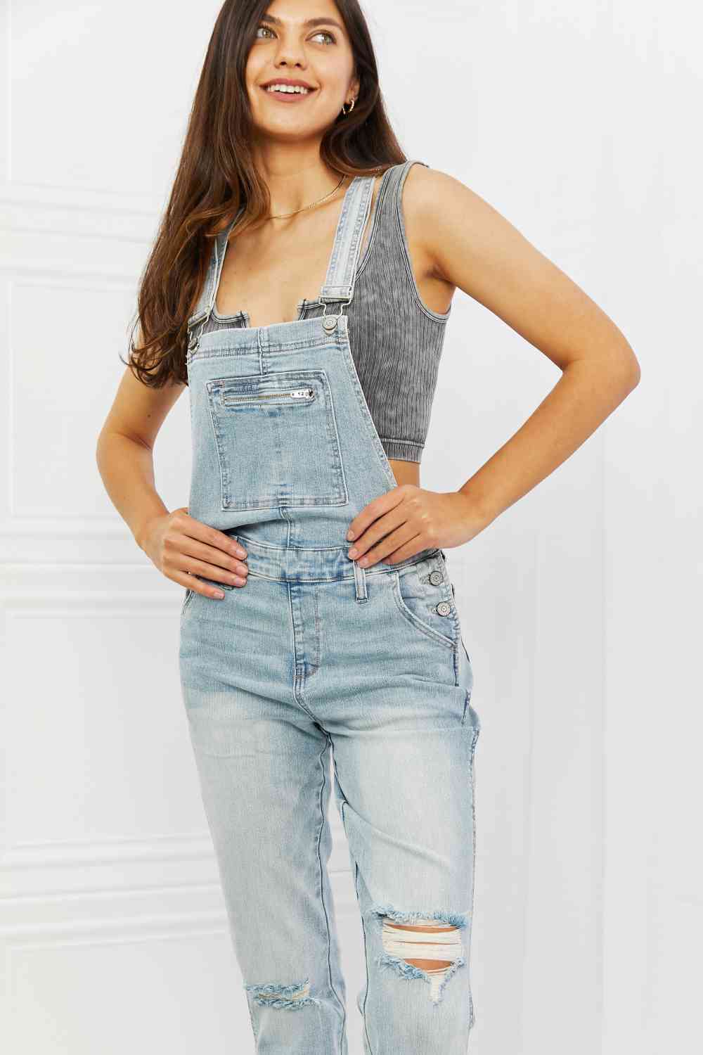 Judy Blue Melina Distressed Straight Leg Overall Jeans - Follower Of Faith Apparel