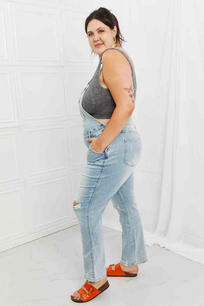 Judy Blue Melina Distressed Straight Leg Overall Jeans - Follower Of Faith Apparel