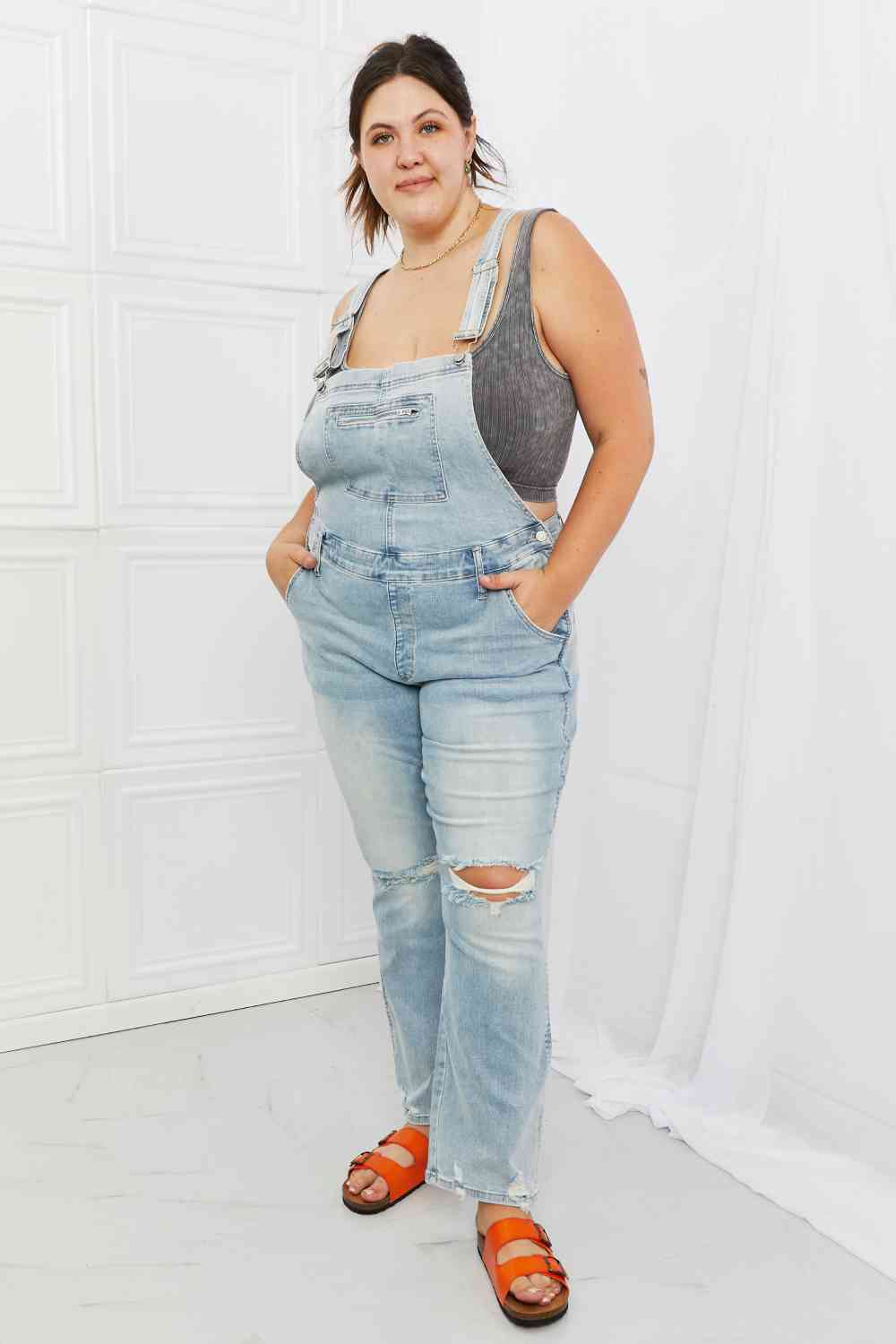 Judy Blue Melina Distressed Straight Leg Overall Jeans - Follower Of Faith Apparel