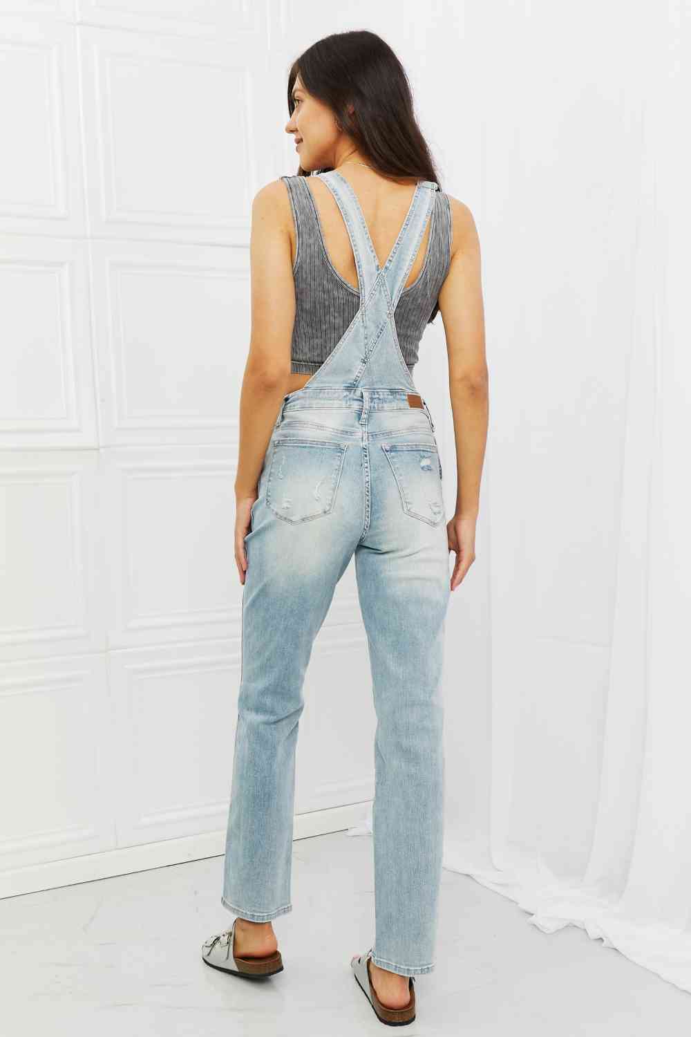 Judy Blue Melina Distressed Straight Leg Overall Jeans - Follower Of Faith Apparel