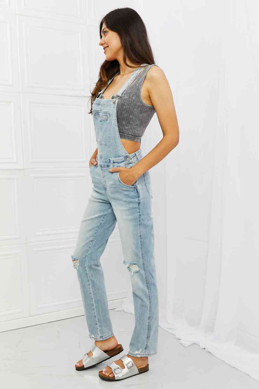 Judy Blue Melina Distressed Straight Leg Overall Jeans - Follower Of Faith Apparel