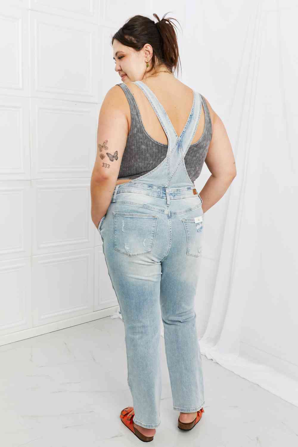 Judy Blue Melina Distressed Straight Leg Overall Jeans - Follower Of Faith Apparel