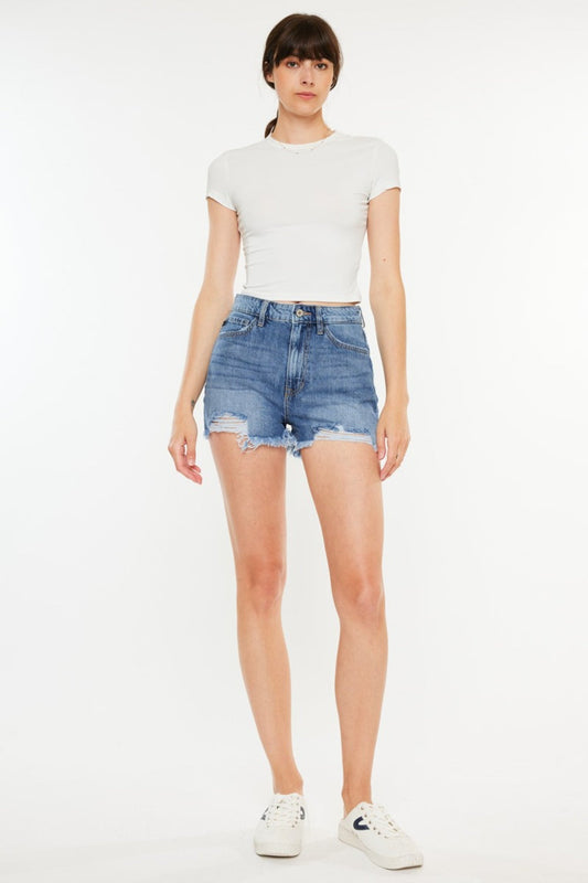 Kancan Anna Distressed Raw Hem High Waist Denim Shorts - Premium Ladies shorts -  Follower Of Faith Apparel Fast delivery, fast shipping, Kancan, Kancan denim shorts, Kancan distressed shorts, Kancan high waisted, Kancan shorts, Kancan shorts fringe, Ladies Shorts, new, new arrival, new arrivals, Sale, Ship from USA, Women’s apparel, Women’s shorts, Women’s summer apparel Shop our Christian T-Shirts & Apparel